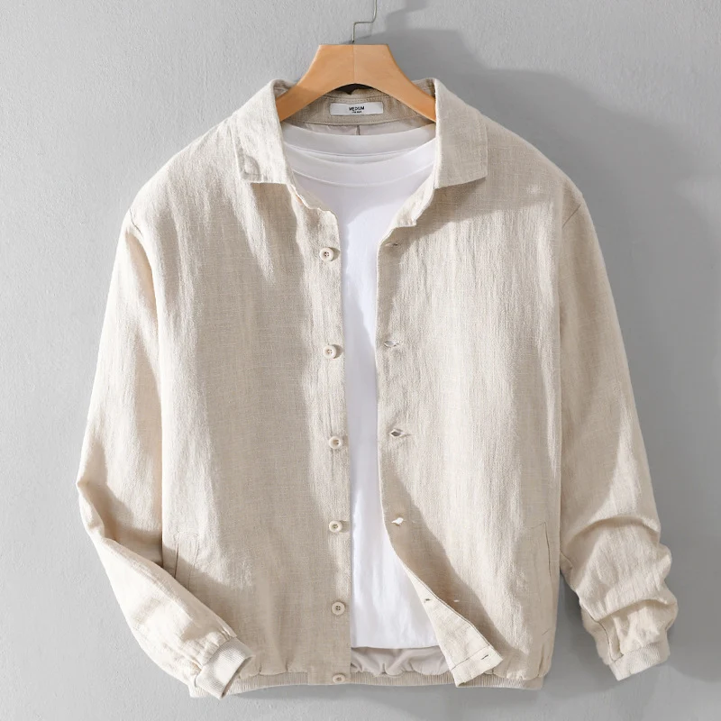 Herren Leichte Leinen-Hemdjacke mit Knopfleiste und Relaxed Fit Drune