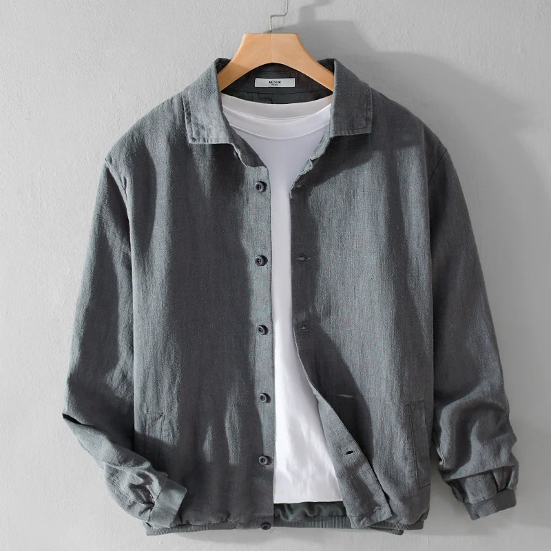 Herren Leichte Leinen-Hemdjacke mit Knopfleiste und Relaxed Fit Drune