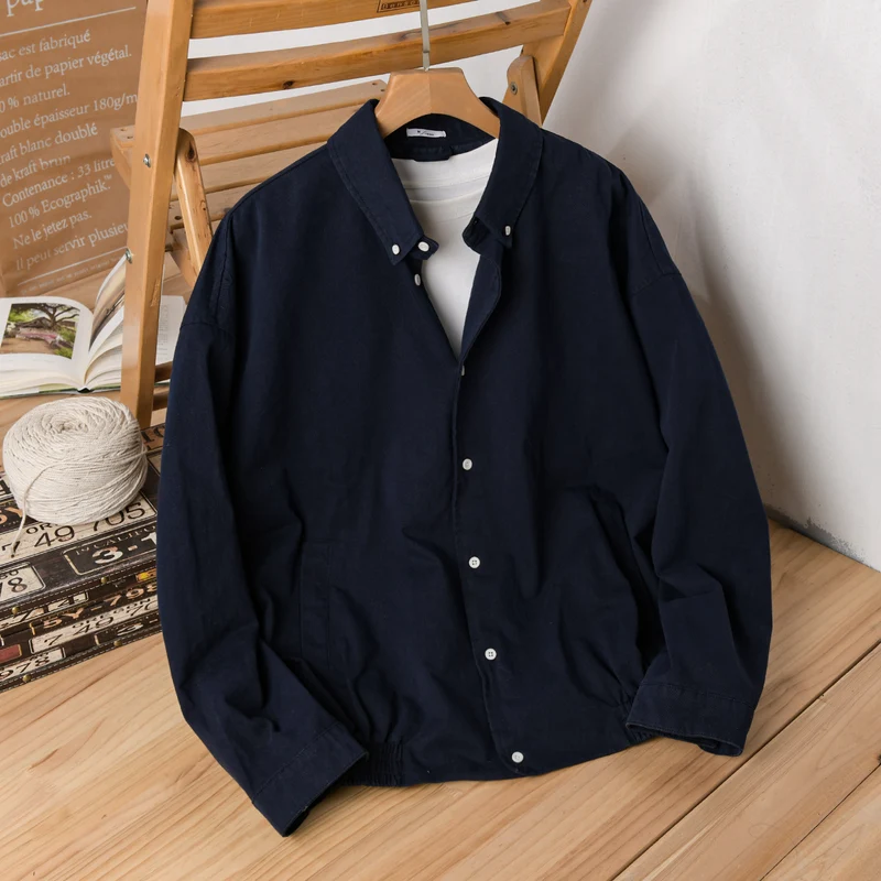 Herren Leichte Baumwoll-Utility-Jacke mit Knopfleiste und elastischem Saum Drune