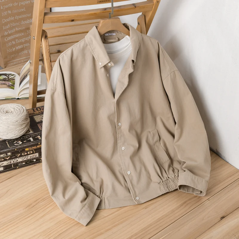 Herren Leichte Baumwoll-Utility-Jacke mit Knopfleiste und elastischem Saum Drune