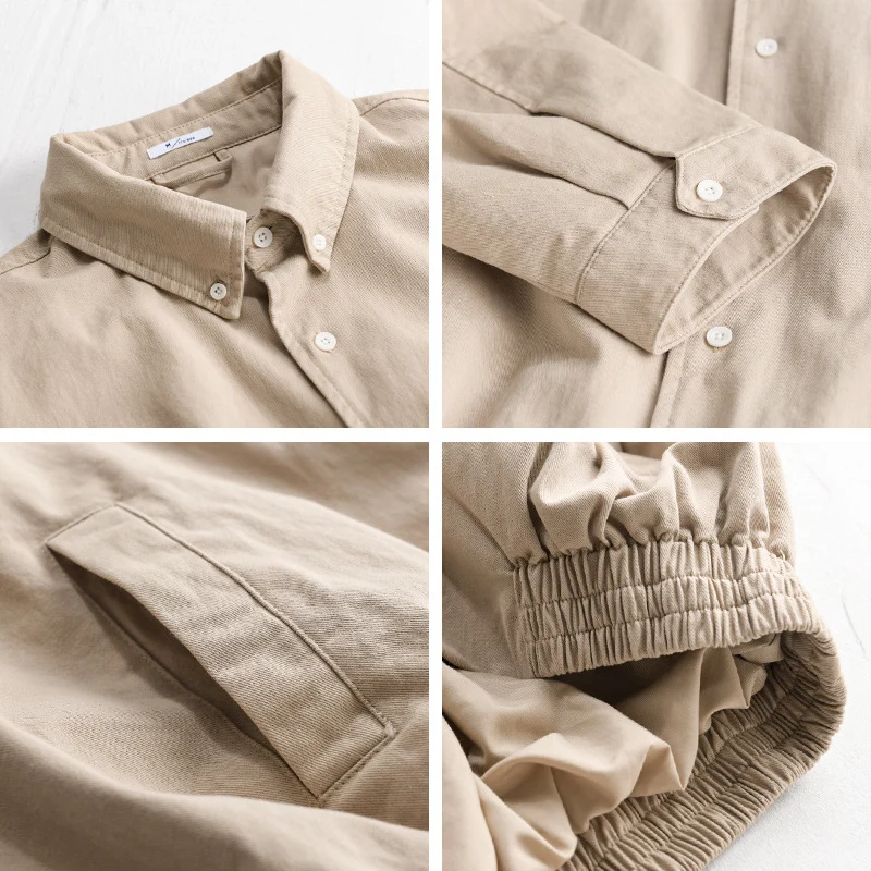 Herren Leichte Baumwoll-Utility-Jacke mit Knopfleiste und elastischem Saum Drune