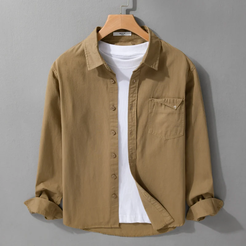 Herren Leichte Baumwoll-Hemdjacke im Layering-Look mit Kentkragen und aufgesetzter Brusttasche Drune