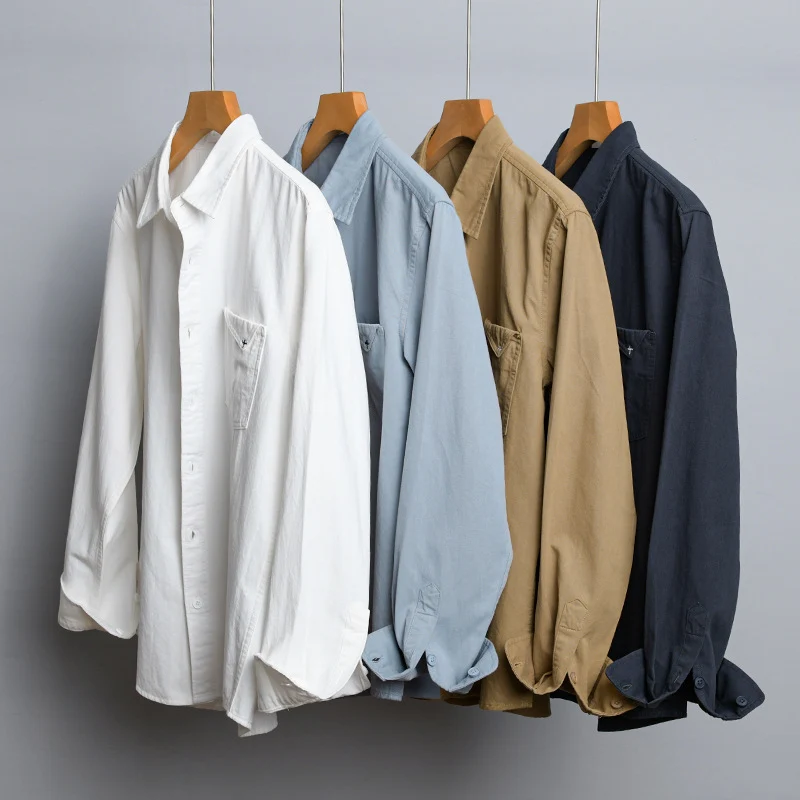 Herren Leichte Baumwoll-Hemdjacke im Layering-Look mit Kentkragen und aufgesetzter Brusttasche Drune