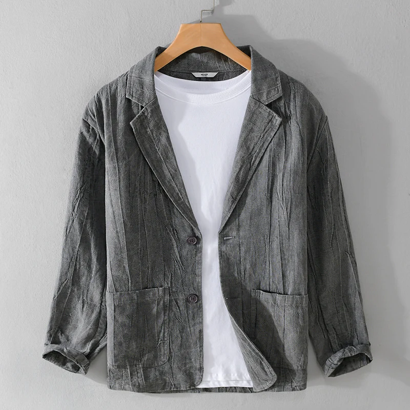 Herren legerer Leinenblazer mit strukturierter Optik und aufgesetzten Taschen Drune