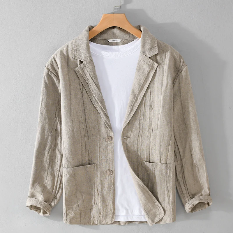 Herren legerer Leinenblazer mit strukturierter Optik und aufgesetzten Taschen Drune