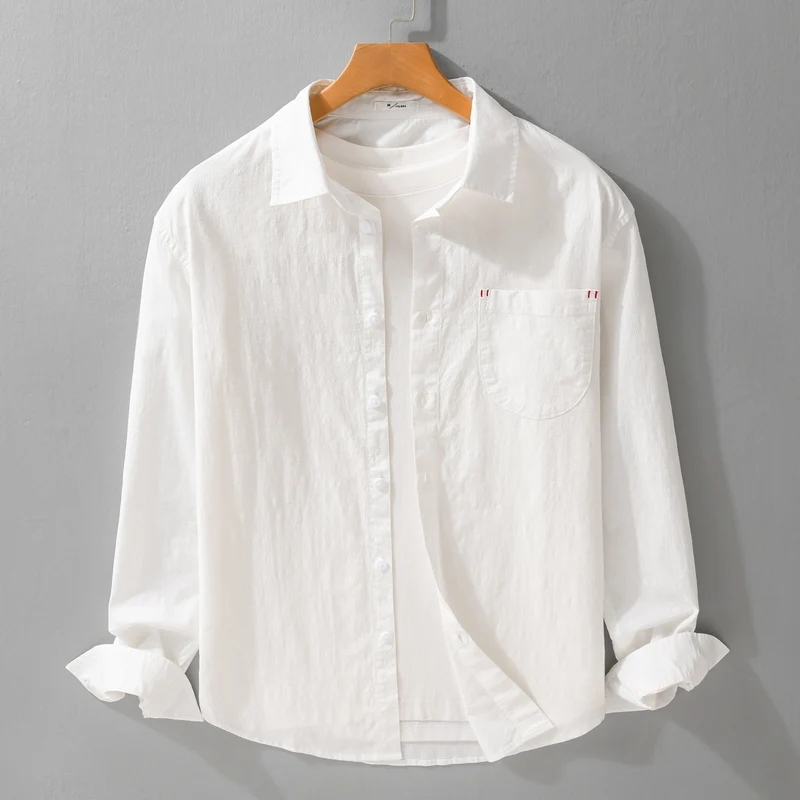 Herren Layering-Hemd im Overshirt-Stil aus Baumwoll‑Leinen mit Kentkragen und aufgesetzter Rundtasche Drune