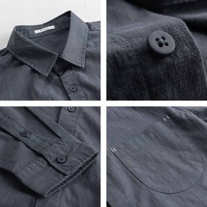 Herren Layering-Hemd im Overshirt-Stil aus Baumwoll‑Leinen mit Kentkragen und aufgesetzter Rundtasche Drune