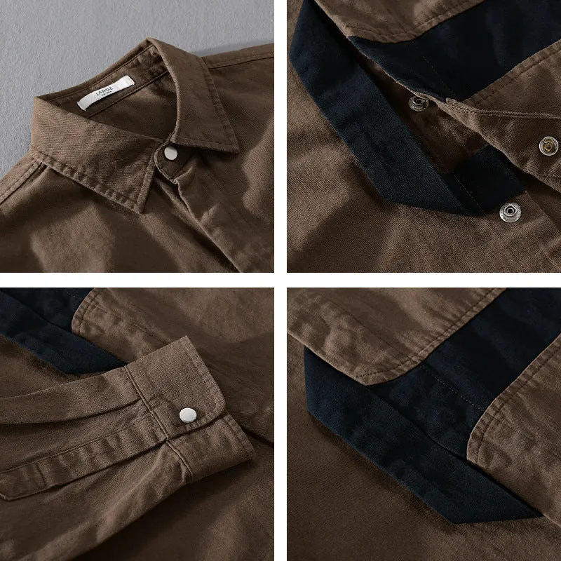Herren Lässiges Overshirt-Hemd mit geometrischem Kontraststreifen und Druckknopf-Leiste Drune