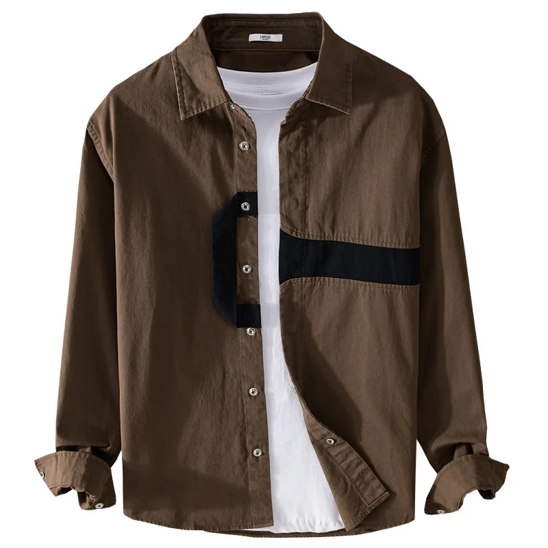 Herren Lässiges Overshirt-Hemd mit geometrischem Kontraststreifen und Druckknopf-Leiste Drune