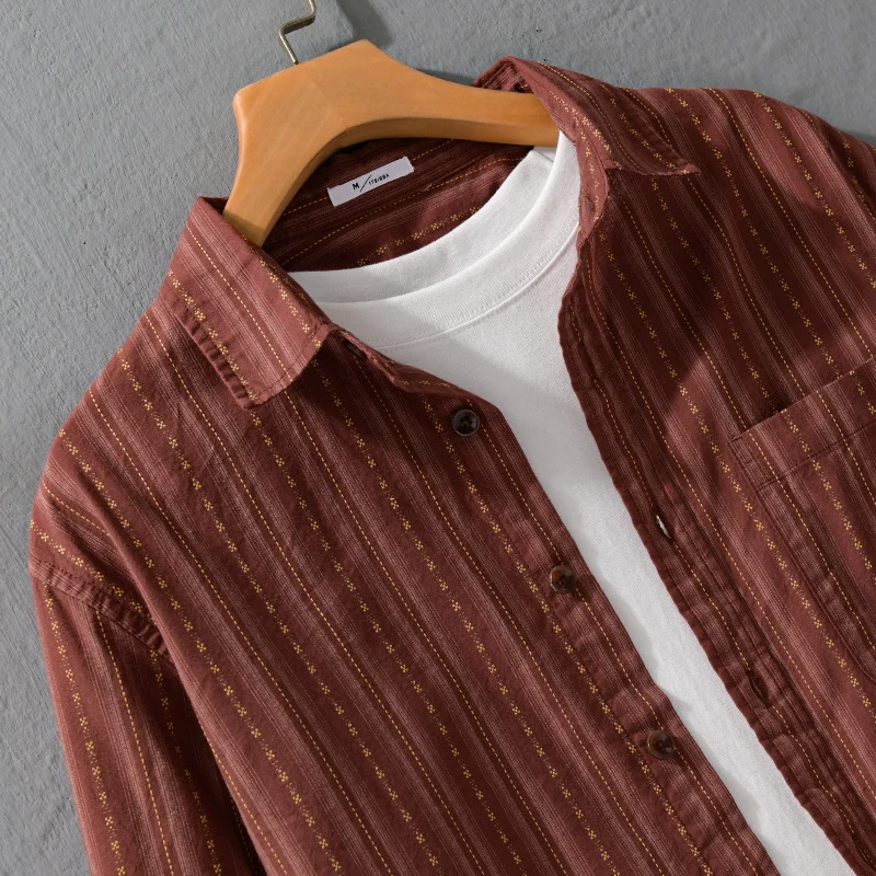Herren Lässiges Langarm-Overshirt aus Leinen-Baumwollmix mit aufgesetzter Brusttasche Drune