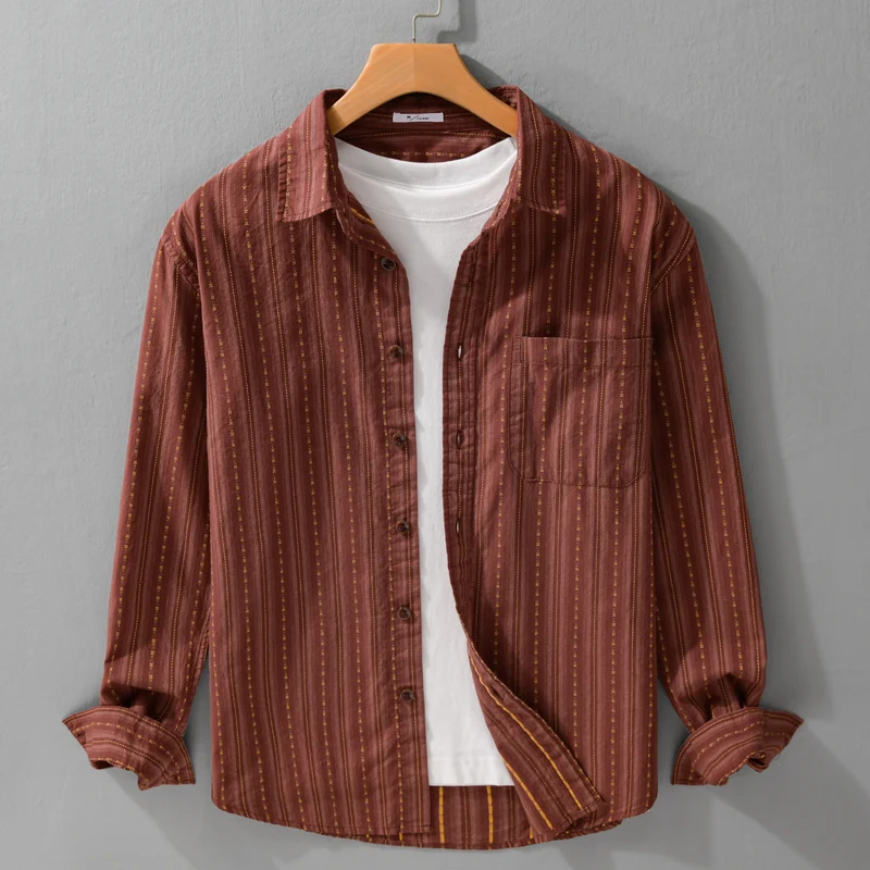 Herren Lässiges Langarm-Overshirt aus Leinen-Baumwollmix mit aufgesetzter Brusttasche Drune