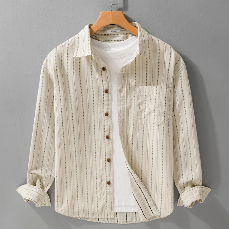 Herren Lässiges Langarm-Overshirt aus Leinen-Baumwollmix mit aufgesetzter Brusttasche Drune