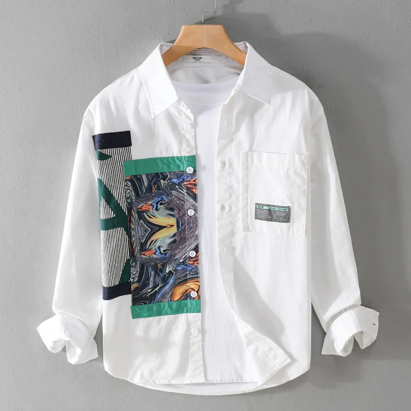 Herren Lässiges Hemd mit kunstvollen Print‑Paneelen und aufgesetzter Brusttasche Drune