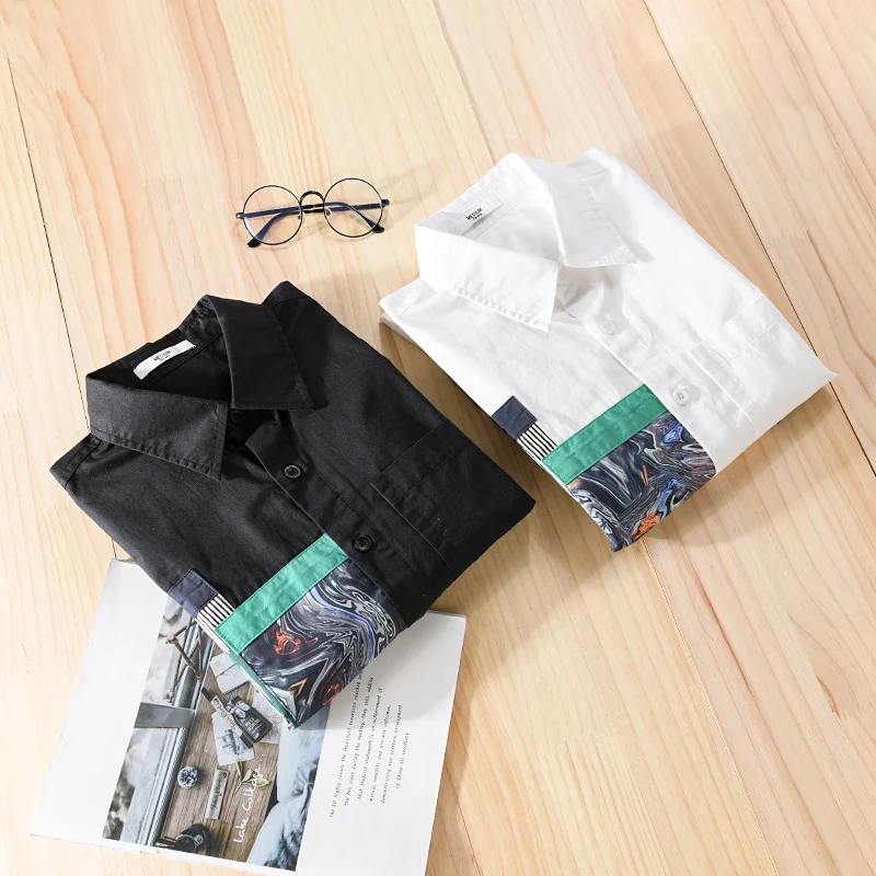Herren Lässiges Hemd mit kunstvollen Print‑Paneelen und aufgesetzter Brusttasche Drune
