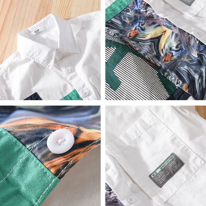 Herren Lässiges Hemd mit kunstvollen Print‑Paneelen und aufgesetzter Brusttasche Drune