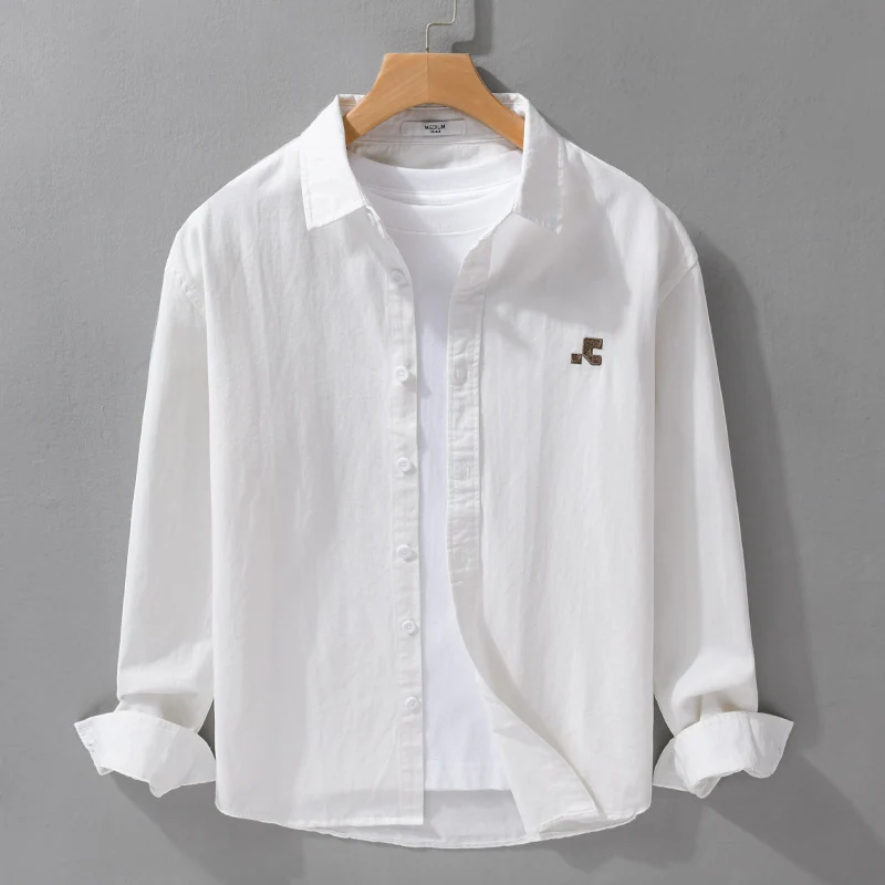 Herren Lässiges Baumwoll-Overshirt mit Kentkragen, dezentem Sticklogo und Relaxed‑Fit Drune