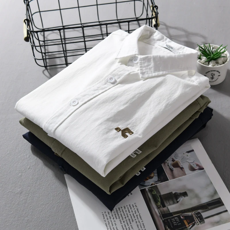 Herren Lässiges Baumwoll-Overshirt mit Kentkragen, dezentem Sticklogo und Relaxed‑Fit Drune