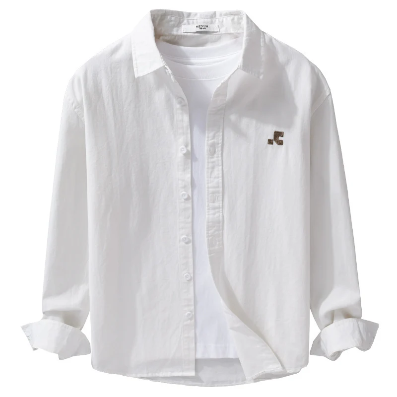 Herren Lässiges Baumwoll-Overshirt mit Kentkragen, dezentem Sticklogo und Relaxed‑Fit Drune