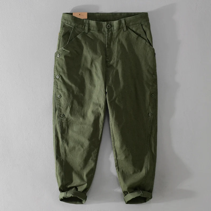 Herren lässige konische Hose mit seitlicher Knopfleiste und Umschlag Drune