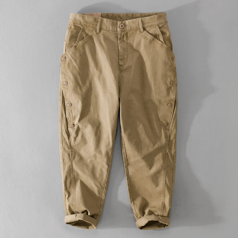 Herren lässige konische Hose mit seitlicher Knopfleiste und Umschlag Drune