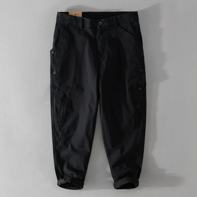 Herren lässige konische Hose mit seitlicher Knopfleiste und Umschlag Drune