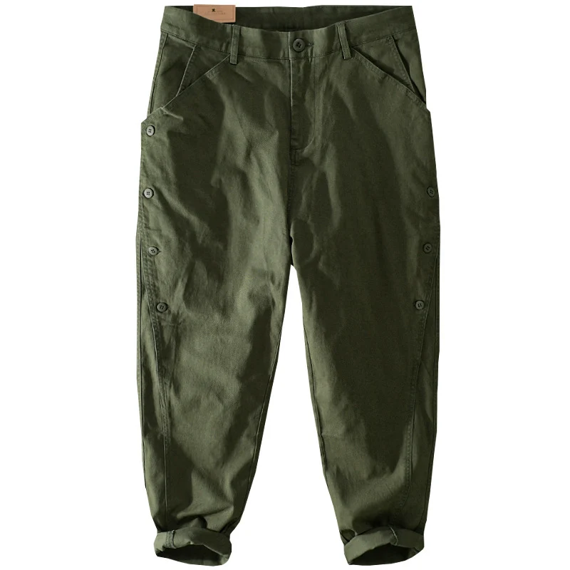 Herren lässige konische Hose mit seitlicher Knopfleiste und Umschlag Drune