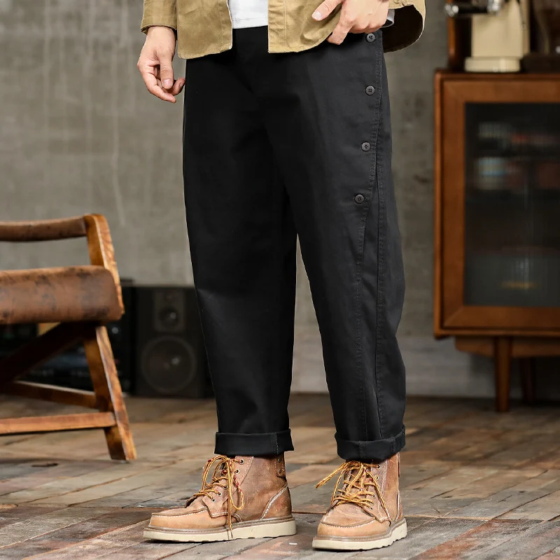 Herren lässige konische Hose mit seitlicher Knopfleiste und Umschlag Drune