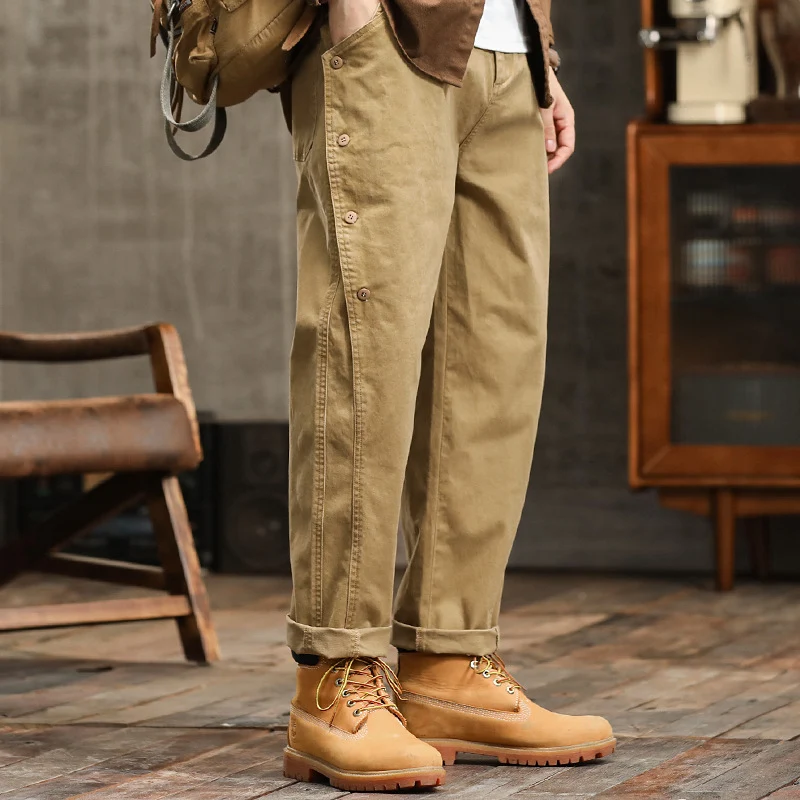 Herren lässige konische Hose mit seitlicher Knopfleiste und Umschlag Drune