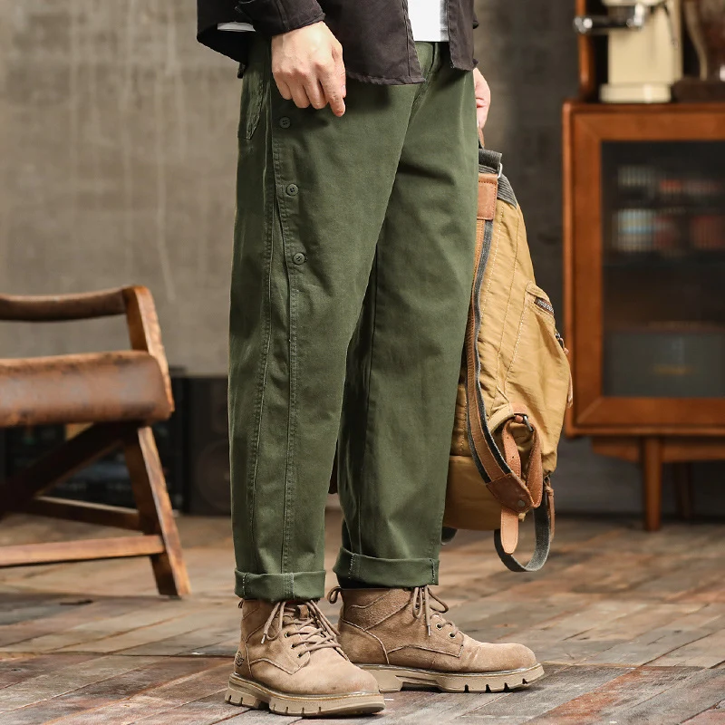 Herren lässige konische Hose mit seitlicher Knopfleiste und Umschlag Drune