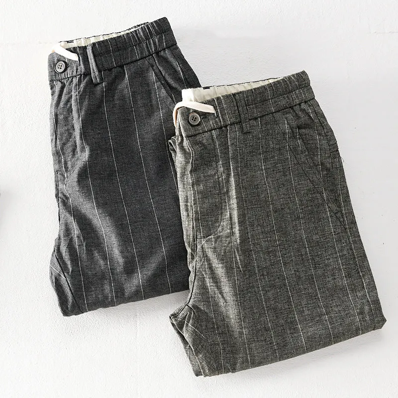 Herren lässige Hose mit elastischem Bund und Kordel schmal zulaufend Nadelstreifenoptik Drune
