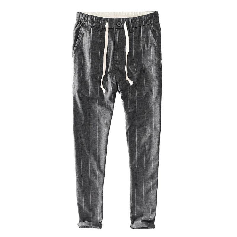 Herren lässige Hose mit elastischem Bund und Kordel schmal zulaufend Nadelstreifenoptik Drune