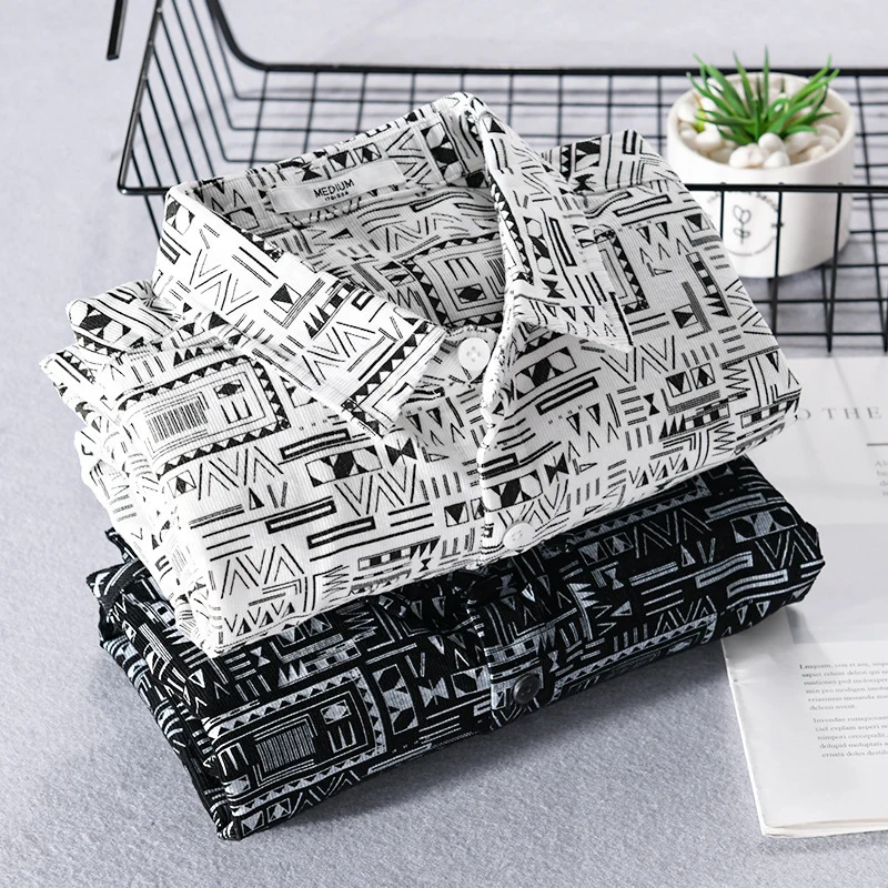 Herren Langarmhemd im Overshirt-Stil mit geometrischem Ethno‑Print Drune
