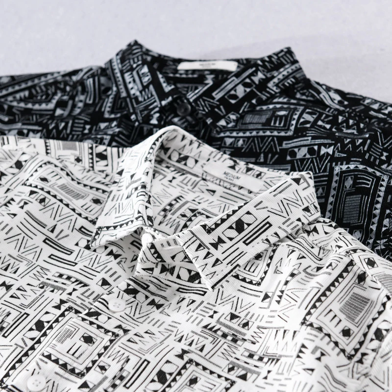Herren Langarmhemd im Overshirt-Stil mit geometrischem Ethno‑Print Drune