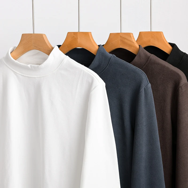Herren Langärmeliges Feines Baumwollshirt mit Stehkragen und Relaxed-Fit Drune