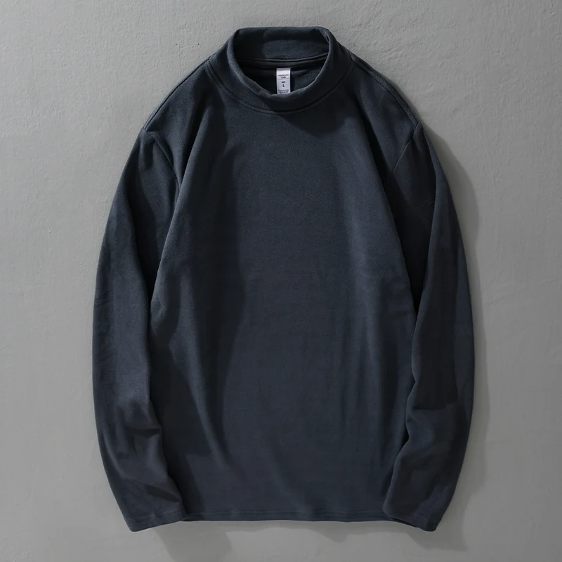 Herren Langärmeliges Feines Baumwollshirt mit Stehkragen und Relaxed-Fit Drune