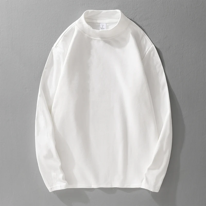 Herren Langärmeliges Feines Baumwollshirt mit Stehkragen und Relaxed-Fit Drune