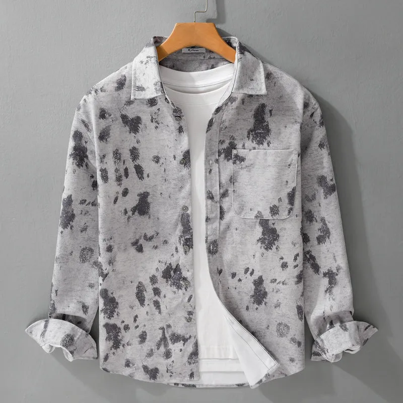 Herren Langärmeliges Baumwoll-Overshirt mit abstraktem Sprühmuster und aufgesetzter Brusttasche Drune