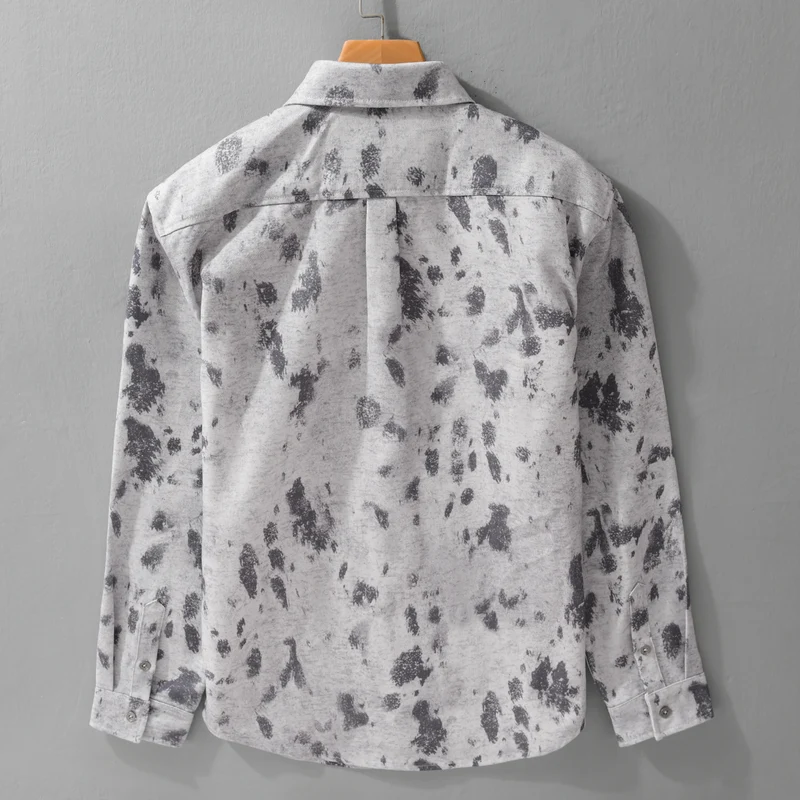Herren Langärmeliges Baumwoll-Overshirt mit abstraktem Sprühmuster und aufgesetzter Brusttasche Drune