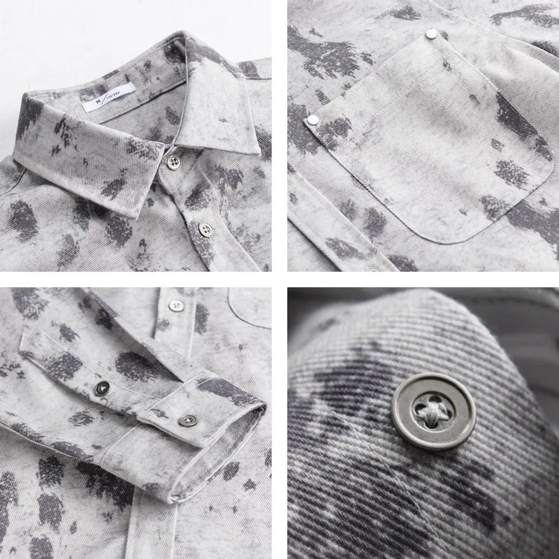 Herren Langärmeliges Baumwoll-Overshirt mit abstraktem Sprühmuster und aufgesetzter Brusttasche Drune