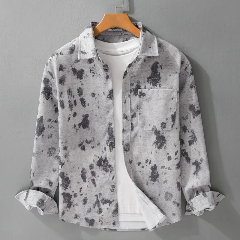 Herren Langärmeliges Baumwoll-Overshirt mit abstraktem Sprühmuster und aufgesetzter Brusttasche Drune
