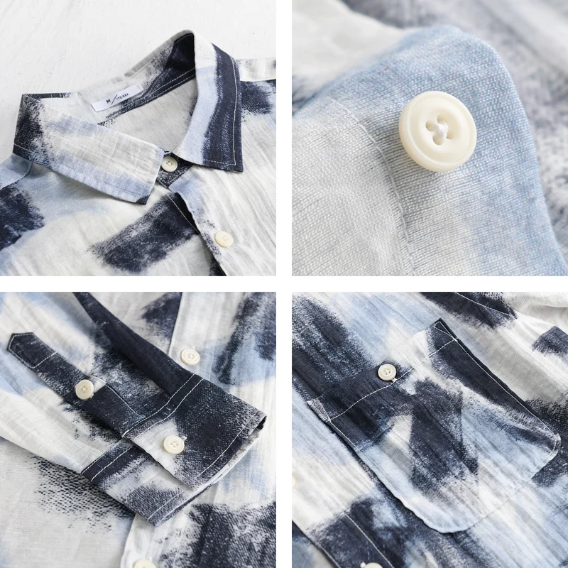 Herren Langarm-Hemdjacke mit abstraktem Pinselprint und feiner Crinkle‑Struktur Drune