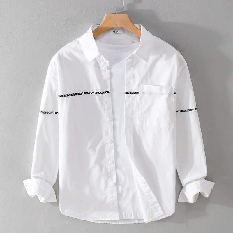 Herren Langarm-Hemd im Overshirt-Stil mit eingearbeitetem Schriftband und Brusttasche Drune