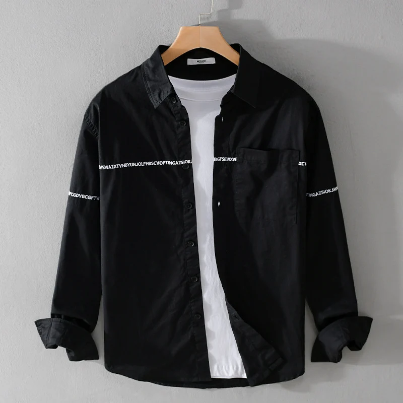 Herren Langarm-Hemd im Overshirt-Stil mit eingearbeitetem Schriftband und Brusttasche Drune