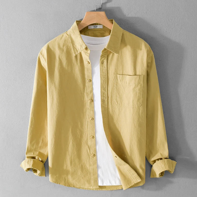 Herren Lagen-Look Hemdjacke aus Baumwollmix mit Kentkragen und Brusttasche Drune