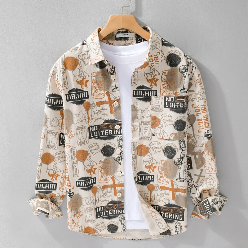 Herren Künstlerisches Grafik-Overshirt im Relaxed-Layering mit Allover-Sketchprint und Soft‑Touch‑Baumwollmix Drune