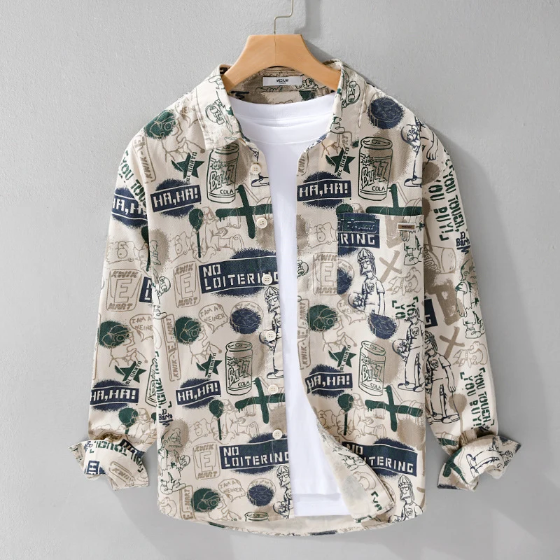 Herren Künstlerisches Grafik-Overshirt im Relaxed-Layering mit Allover-Sketchprint und Soft‑Touch‑Baumwollmix Drune