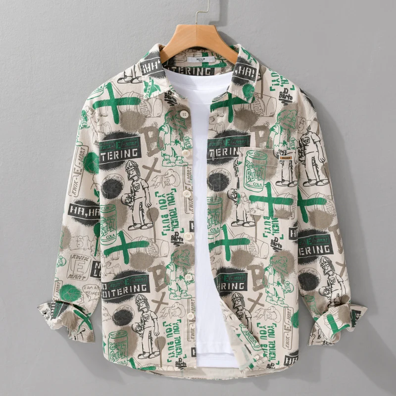 Herren Künstlerisches Grafik-Overshirt im Relaxed-Layering mit Allover-Sketchprint und Soft‑Touch‑Baumwollmix Drune