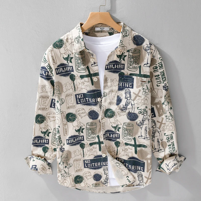 Herren Künstlerisches Grafik-Overshirt im Relaxed-Layering mit Allover-Sketchprint und Soft‑Touch‑Baumwollmix Drune