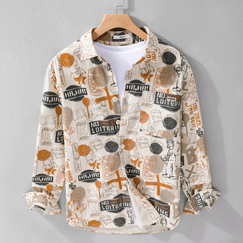 Herren Künstlerisches Grafik-Overshirt im Relaxed-Layering mit Allover-Sketchprint und Soft‑Touch‑Baumwollmix Drune