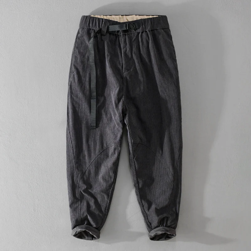 Herren Kord-Chino mit elastischem Bund, Gurtbandschließe und konischem Schnitt Drune
